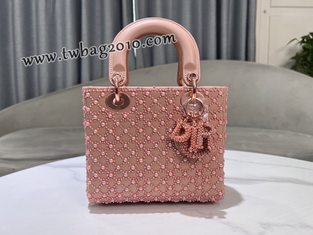 Dior专柜新款迪奥高仿原单Lady四格刺绣半颗珍珠绣金线手提肩背女包 djfk1260